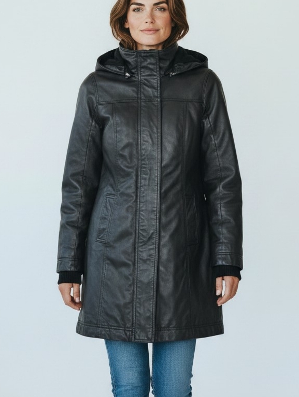 Danier Genuine Leather Hooded Coat Thermolite Insulated Black Mid-Length XXS - Picture 2 of 14